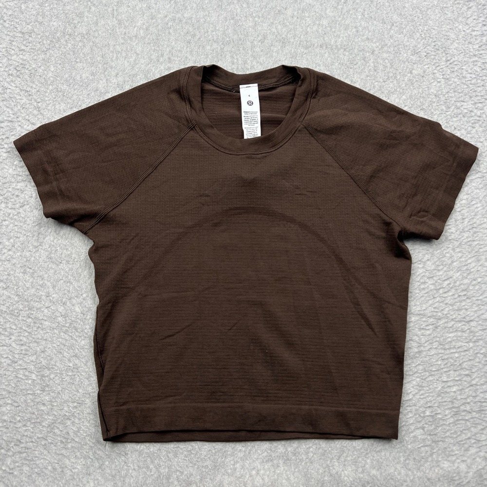 Lululemon Swiftly Tech Cropped Short-Sleeve Shirt 2.0 Womens 4 Brown Top W3GZHS